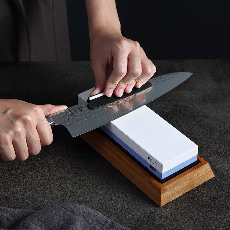 XINZUO Double Side 1000/6000 Grit Whetstone | Professional |Sharpening Stones with Angle Guide &Bamboo Holder |