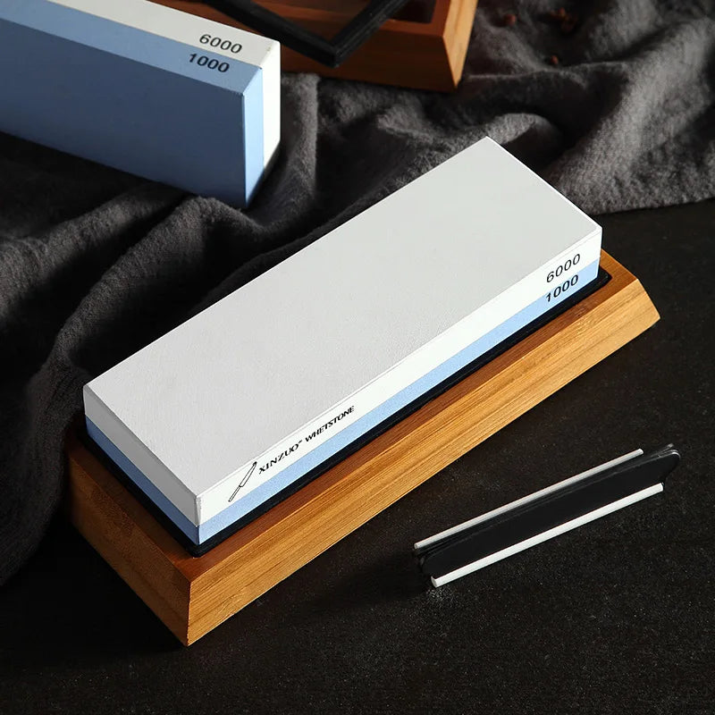 XINZUO Double Side 1000/6000 Grit Whetstone | Professional |Sharpening Stones with Angle Guide &Bamboo Holder |