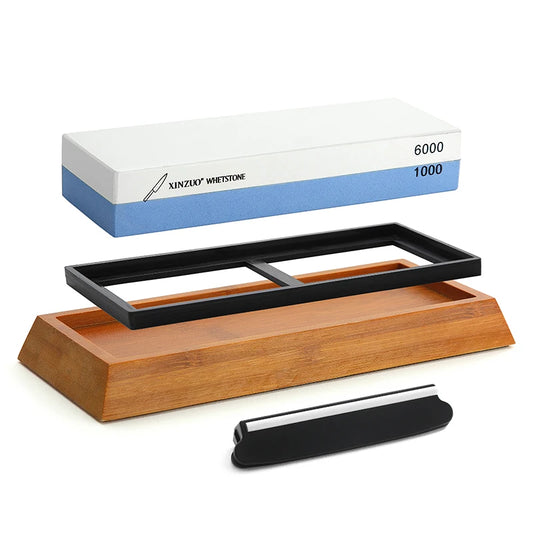 XINZUO Double Side 1000/6000 Grit Whetstone | Professional |Sharpening Stones with Angle Guide &Bamboo Holder |